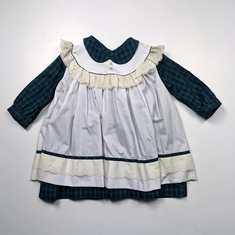 Vintage Ci Castro Co. Dress Girls Size 3-4T Green Plaid Pinny